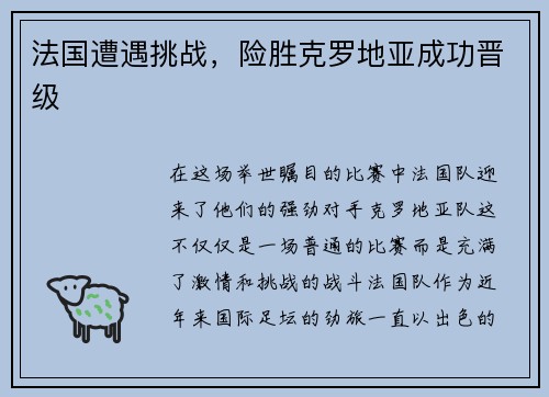 法国遭遇挑战，险胜克罗地亚成功晋级